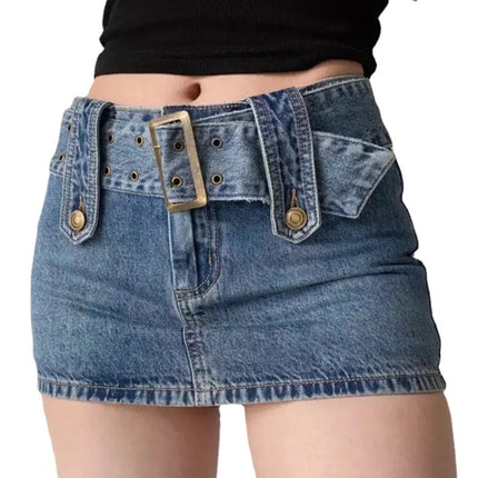 Wholesale Ladies Fashion Belted Insurance Pants Stretch Denim Skirt