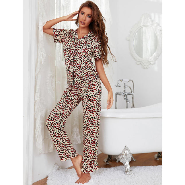 Conjunto de pijama con pantalón de manga corta floral para mujer Homewear