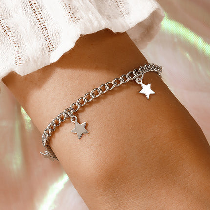 Silver Pentagram Tassel Single Layer Bracelet