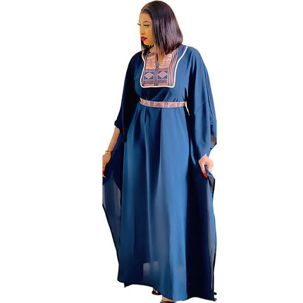 Wholesale African Women's Plus Size V Neck Chiffon Print Robe Dress Two Piece Set