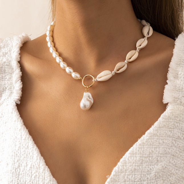 Venta al por mayor Collar de perlas en forma de concha Collar de cadena de clavícula