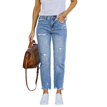 Damen-Jeans mit hohem Stretchanteil und ausgefransten Fransen