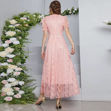 Wholesale Women's Spring Summer Mesh U Neck Solid Color Maxi Dress