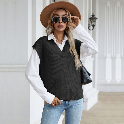 Wholesale Women's Autumn Knitted Sleeveless Sweater Vest V-Neck Top