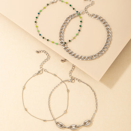 Wholesale Fashion Rice Beads Metal Chain Four Pieces Anklet