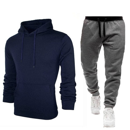 Wholesale  Men's Sports Leisure Solid Color Fleece Hoodies Jogger Set