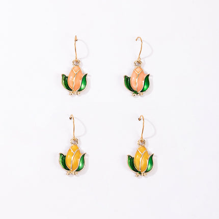 Set of two Floral Colorful Oil Drop Geometric Irregular Earrings