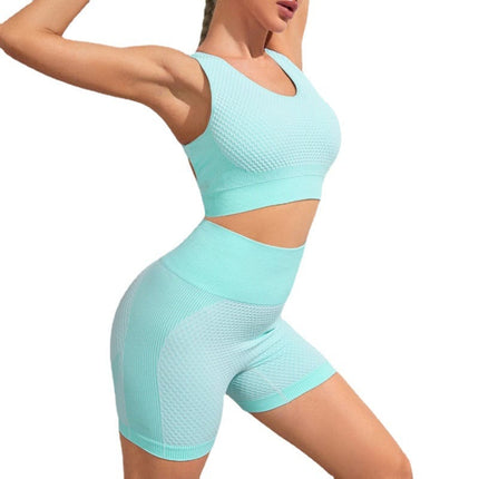 Damen Fitness Nahtlose Übung Running Yoga Weste Shorts Set