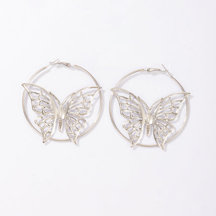 Ladies Silver Fashion Pop Butterfly Element Earrings