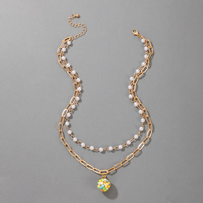 Colorful Candy Dream Glass Ball Lovely Sweet Pearl Double Layer Necklace