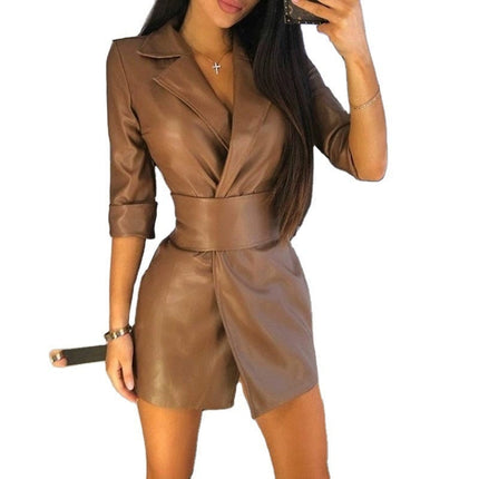 Wholesale Women's Fashion PU Leather Long Sleeve Dress Outerwear