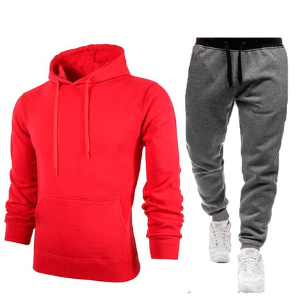 Wholesale  Men's Sports Leisure Solid Color Fleece Hoodies Jogger Set