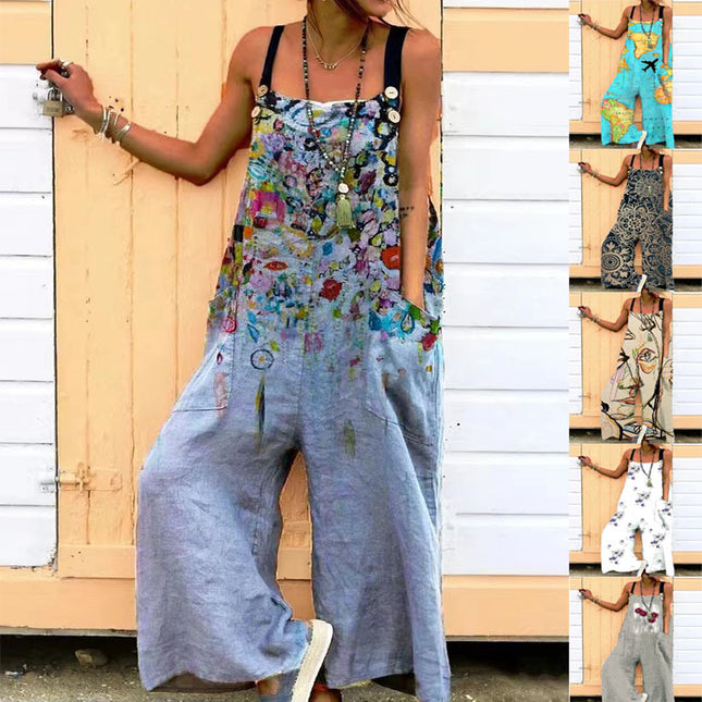 Wholesale Women's Loose Casual Printed Overalls Jumpsuit