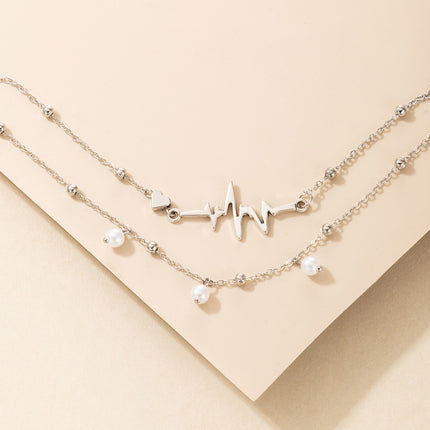 Irregular ECG Pearl Chain Multilayer Anklet