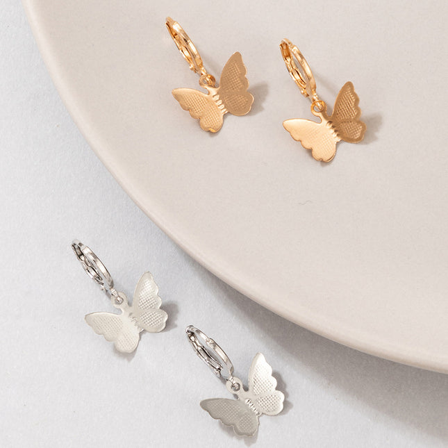 Einfache Gold und Silber kontrastierende Farbe Legierung Tier Schmetterling Ohrring Set
