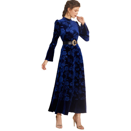 Wholesale Women's Fall Elegant Fluffy Pattern Lace Long Sleeve Maxi Dress