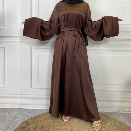 Vestido de satén con lazo de gran tamaño para mujeres musulmanas de Dubai de Oriente Medio
