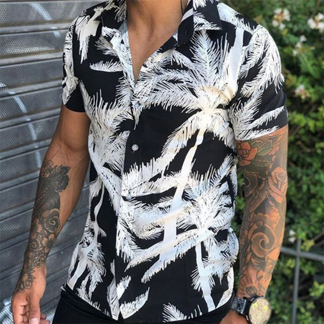 Camisa casual con estampado de coco para hombre Camisa de hombre con paisaje hawaiano