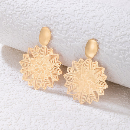 Openwork Carved Flower Drop Earrings