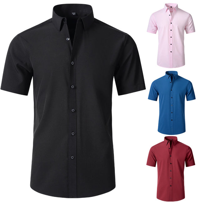 Sommer-Kurzarm-Vier-Wege-Stretch-Shirt für einfarbige Herren
