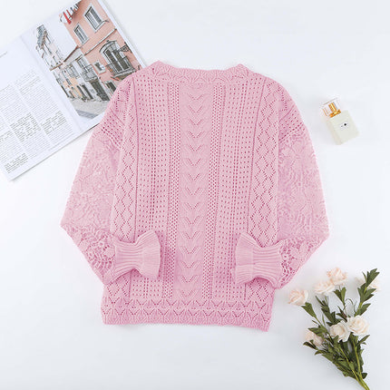 Wholesale Women's Long Sleeve Pullover Lace Sexy Knit Fashion Top