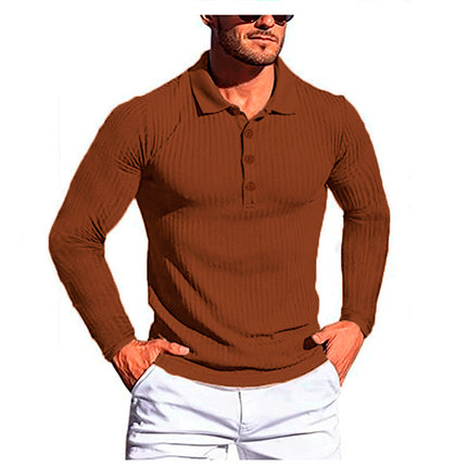 Herren-Sommer-Poloshirt mit elastischen Längsstreifen und langen Ärmeln