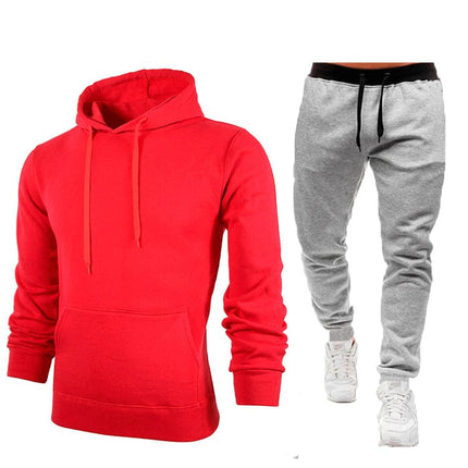 Wholesale  Men's Sports Leisure Solid Color Fleece Hoodies Jogger Set