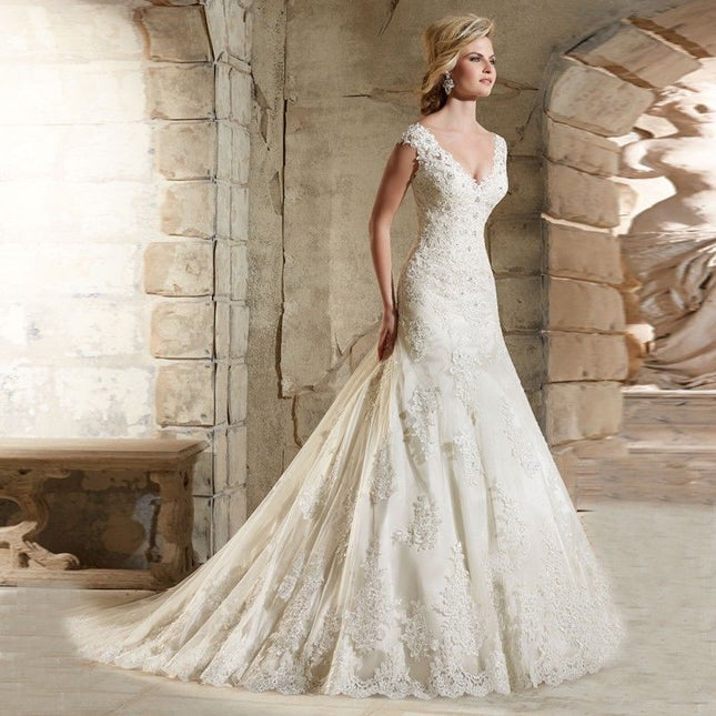 Wholesale Bride Double Shoulders Lace Backless Mermaid Wedding Dress