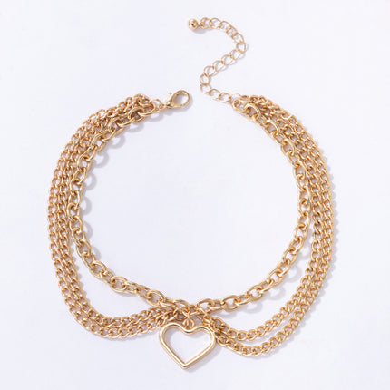 Gold Heart Chain Anklet Fringed Snake Pendant Triple Anklet