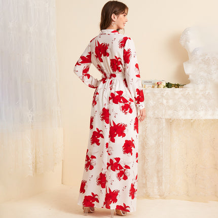 Wholesale Women's Printed V-neck Long Sleeve Maxi Dress