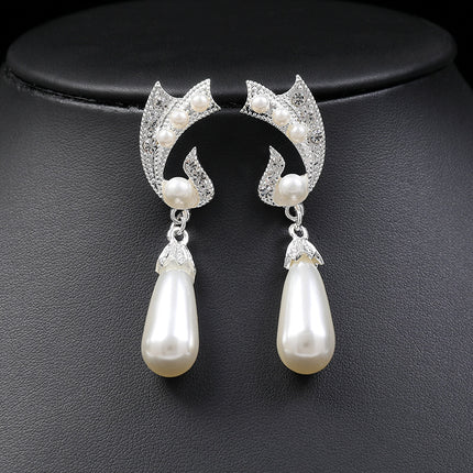 Conjunto de pendientes de collar de perlas Conjunto de dos piezas eléctrico de aleación de moda nupcial
