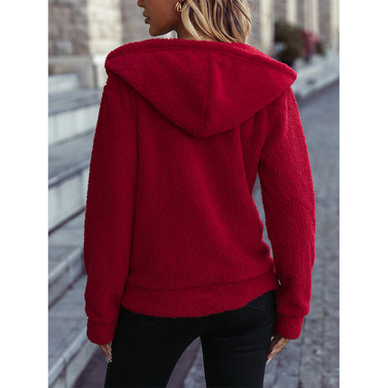 Wholesale Women's Hooded Zipper Long Sleeve Fleece Christmas Jacket