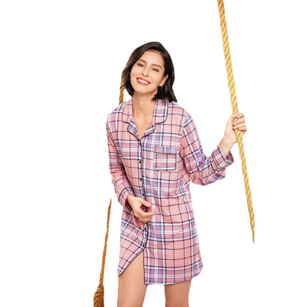 Camisón de mujer Primavera Verano Plaid Homewear Pijama Vestido