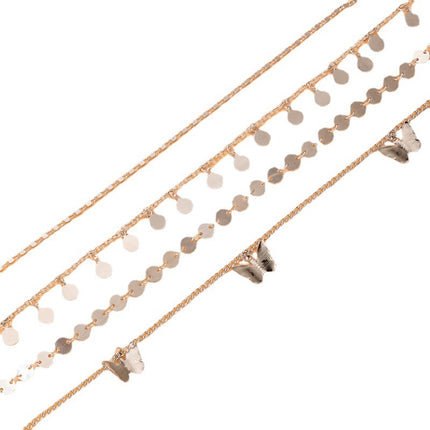 Disc Tassel Butterfly Pendant Four-Tier Anklet