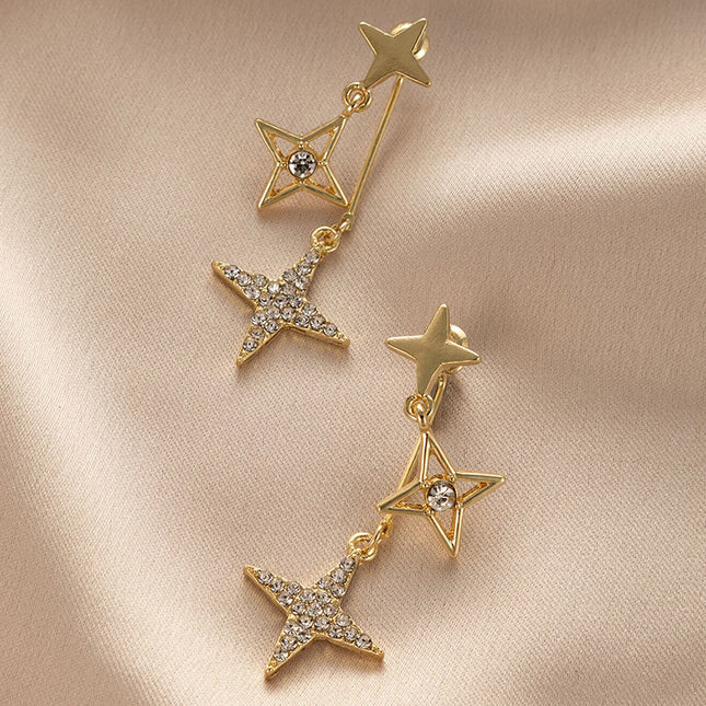 Aretes de diamantes de imitación con estrella de cuatro puntas
