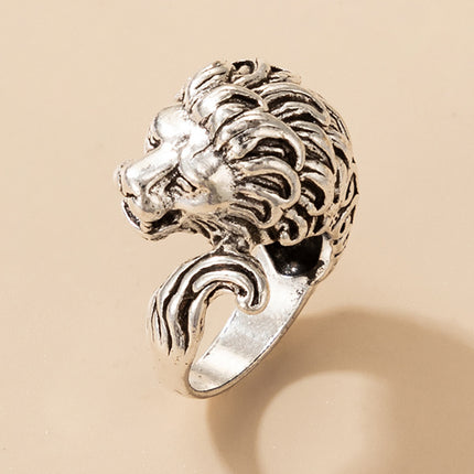 Wholesale Fashion Lion Head Vintage Animal Exaggerated Old Ring