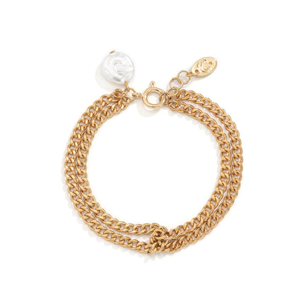 Conjunto de pulsera de perlas barrocas con etiqueta de metal simple de moda