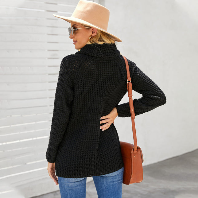 Wholesale Women's Long Sleeve Asymmetric Hem Pineapple Flower Pullover Sweater