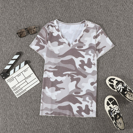 Women's Summer Fashion Pullover Leopard Print V-Neck T-Shirt