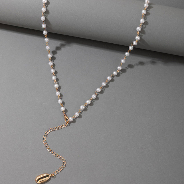 Cadena de cuentas de perlas Cadena de cintura de una sola capa Cintura colgante de concha geométrica