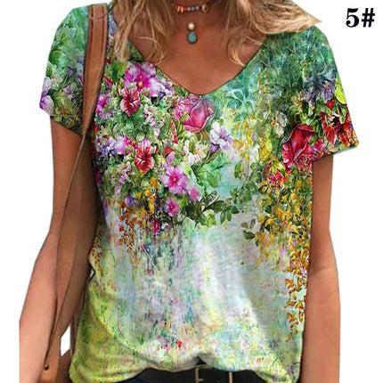 Kurzärmliges Damen-T-Shirt mit Blumendruck in Übergröße