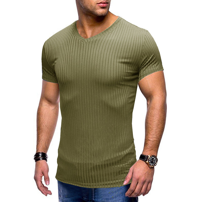 Einfarbiges Sommer-Kurzarm-T-Shirt für Herren mit kleinem V-Ausschnitt