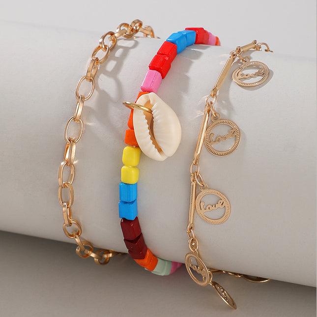 Shell LOVE Disc Rice Bead Alphabet Multilayer Anklet