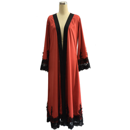 Muslim Lace Stitching Loose Cardigan Long-sleeved Robe
