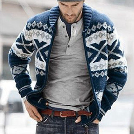 Wholesale Men's Fall Winter Lapel Zipper Cardigan Sweater Jacket