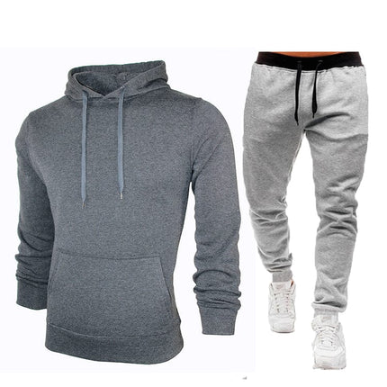 Wholesale  Men's Sports Leisure Solid Color Fleece Hoodies Jogger Set