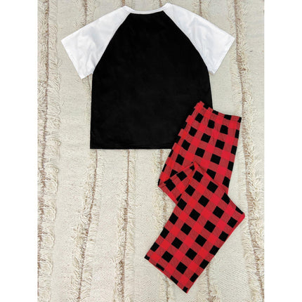 Plus Size Loungewear Kurzarm-Hose mit Alphabet-Print. Pyjama-Set