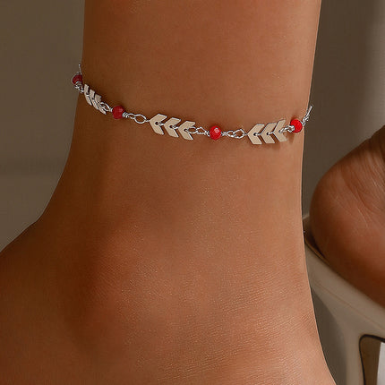 Wholesale Simple Silver Airplane Chain Red Beads Single Layer Anklet