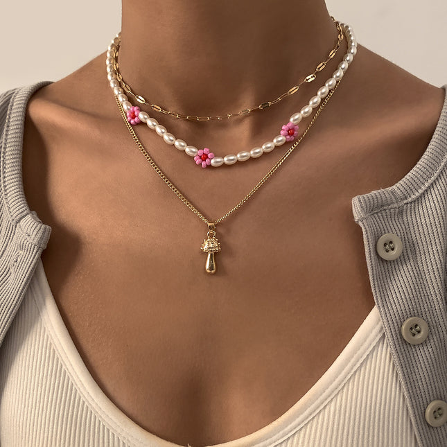Kleine Pilz-geflochtene Blumen-Imitations-Perlen-Halskette