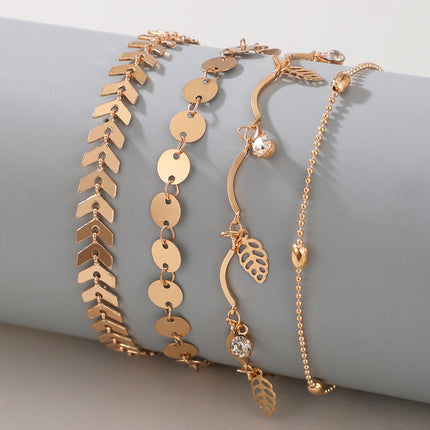 Leaf Diamond Disc Alloy Geometric Multilayer Anklet